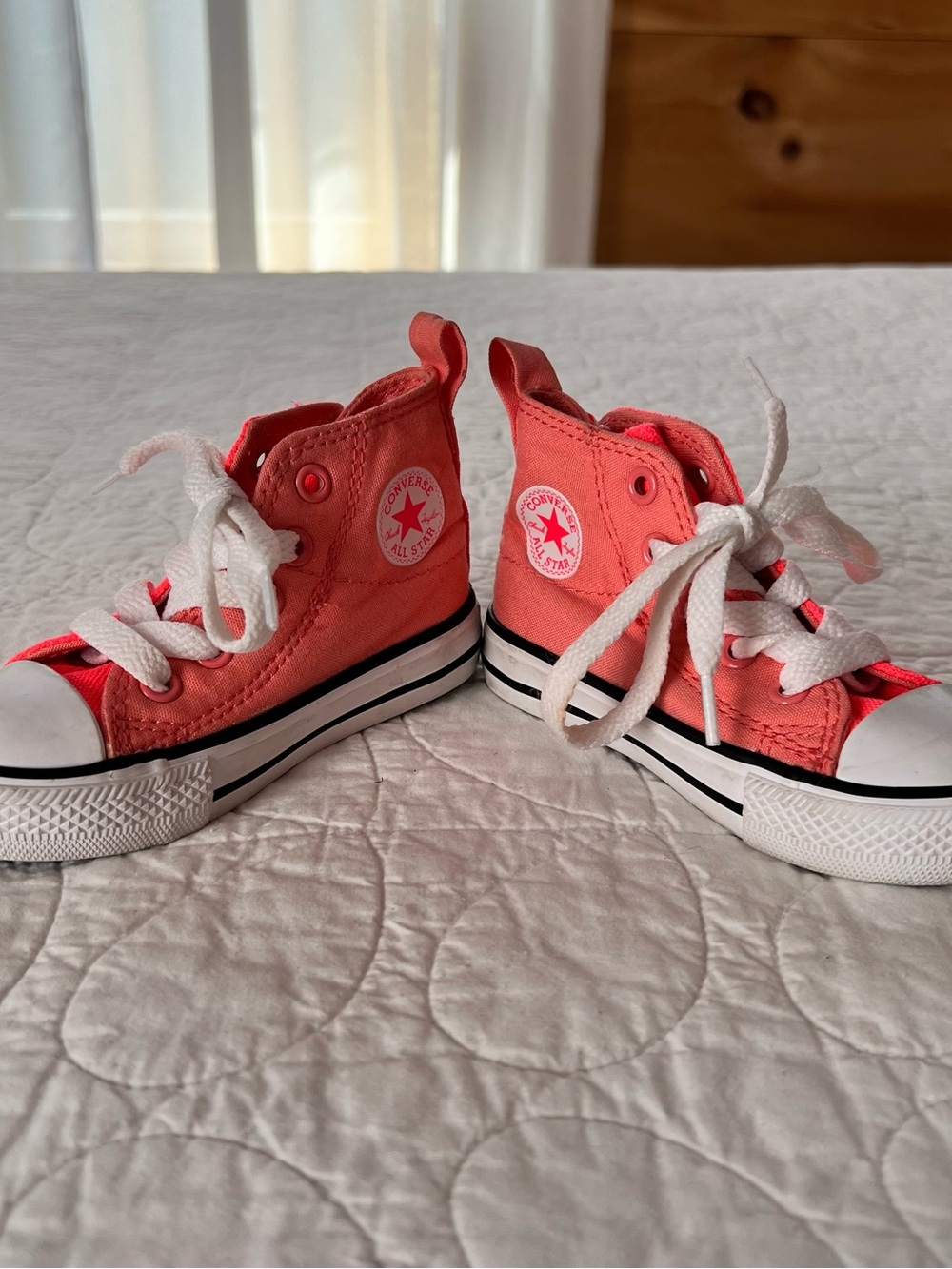 Converse Babies’ Coral “Hot Punch” High Top Sneakers w/Velcro Cool Baby Cute Kix